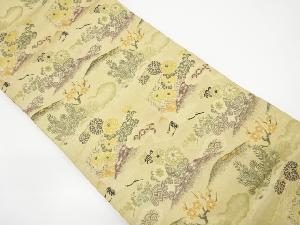 アンティーク　垣根に鶴・草花模様織出し丸帯（材料）